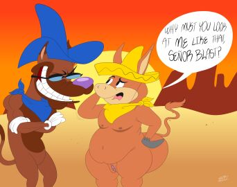 1cuntboy 2boys anthro ass baba_looey big_ass big_butt blastprocessing16 blue_scarf brown_fur bubble_ass bubble_butt canid canine canis cartoony confusion cuntboy donkey english_text equine glasses great_dane hanna-barbera hat hi_res intersex male mammal original_character pussy scarf smile sombrero tail teeth text the_quick_draw_mcgraw_show vagina yellow_scarf