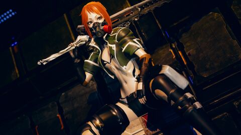 1girls 3d alternate_version_available bra breasts code_vein female front_view gas_mask honey_select honey_select_2 mask omegas open_vest orange_hair petite petite_body petite_female revealing_clothes rin_murasame shorts sitting small_breasts solo sword sword_over_shoulder tattoo vest