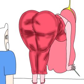 1boy 1girls adventure_time amateur_artist artist_name ass ass_focus bubblegum_girl clothed color colored colored_skin deuscartoon female finn_the_human grabbing human male observation princess princess_bubblegum teletoon
