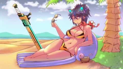1girls angry_face animated bikini bouncing_breasts cleavage closed_mouth confused_look crab eyebrows_visible_through_hair female female_only gyorai kson_onair large_breasts light-skinned_female light_skin no_sound open_mouth solo tagme threat video vshojo wardrobe_malfunction_threat