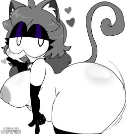 1girls 2024 areolae ass bell_collar belly blush breasts cat_ears cat_tail catgirl chubby chubby_female collar cute_fang dated elbow_gloves female friday_night_funkin grey_hair half-closed_eyes huge_ass large_breasts long_hair looking_at_viewer mallory_(theshipysea) monochrome nipples nude open_mouth original original_character smile spicyboi tagme the_shipy_sea thick_thighs thighhighs twitter_username white_background white_skin