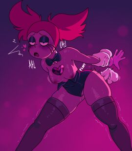 anthro bowtie breasts bunny_girl bunny_tail bunnysuit cartoony dick female floating_dicks floating_hands from_behind fucked_from_behind fucked_silly gem_(species) holding_arm jontainaka male moaning partial_male penis pink_body pink_nipples plap shaking small_breasts spinel_(steven_universe) steven_universe sweaty thigh_highs thighhighs wet
