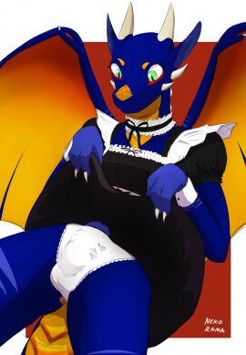 anal anal_plug anal_sex anthro bottomwear bulge buttplug buttplug_in_ass buttplug_insertion claws clothed clothing clothing_lift crossdressing digital_media_(artwork) dragon genitals hi_res horn maid_collar maid_uniform male membrane_(anatomy) mythological_creature mythological_scalie mythology neko_rama object_in_ass penetration penis plug_(sex_toy) plug_insertion presenting scalie sex_toy sex_toy_in_ass sex_toy_insertion simple_background skirt skirt_lift solo tail underwear uniform wings zarvug_(zarvug)