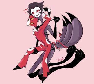 anthro avian bird blitzo_(helluva_boss) bodily_fluids bunnii demon enjoying erection genital_fluids genitals heart_symbol helluva_boss hi_res imp leash leash_pull looking_pleasured male male/male male_only nude owl owl_demon penis precum sex stolas_(helluva_boss) tail