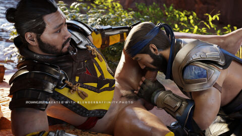 2boys 2humans 3d 3d_(artwork) 3d_model asian_male bara beard black_hair ckang2021 gay gay_blowjob gay_sex hanzo_hasashi headband homoerotic homosexual kuai_liang male male/male male_focus male_only male_sucking_male mortal_kombat mortal_kombat_11 netherrealm_studios ninja partially_clothed scorpion_(mortal_kombat) sub-zero tan-skinned_male tan_body tan_skin yaoi