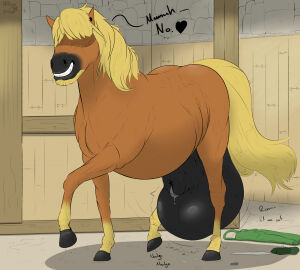 animal_genitalia balls big_balls blonde_hair bodily_fluids brown_body cock_vore equid equine feral feral_only feral_pred genital_fluids genitals hair hi_res horse male male_pred mammal miicoa_(artist) penile penis precum sheath sheath_vore solo_feral unknown_prey vore