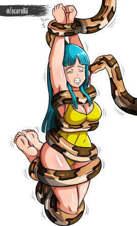 breasts coiled coiled_up coils commission commission_art commissioner_upload commissions_open dragon_ball dragon_ball_z female maron muscular muscular_female python snake solo solo_female squeeze squeezing squeezing_breast squeezing_breasts struggling struggling_prey swimming swimsuit swimwear zocorukii zoophilia
