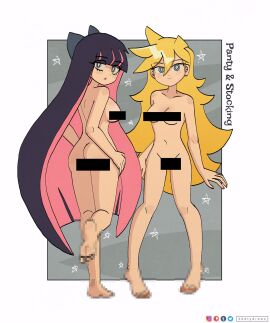 ass bar_censor breasts censored female female_artist kt-draws mosaic_censoring nude panty_&_stocking_with_garterbelt panty_anarchy stocking_anarchy table tagme