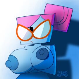 blue_skin breast_focus breasts breasts_out female filthycottonart glasses mario_(series) nastasia paper_mario pink_hair stormcloudsart super_paper_mario