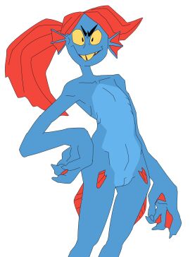 1girls 2d anthro breasts featureless_breasts female female_only fish fish_girl flat_chest humanoid nude peeppepi pussy solo tagme undertale undertale_(series) undyne
