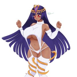 1girls 2d 2d_(artwork) alternate_costume belly_button big_breasts blunt_bangs breasts brown-skinned_female egyptian female female_focus female_only front_view hourglass_figure huge_breasts latam_virtual_youtuber long_hair looking_down naya_onuphyrus purple_hair red_eyes saino_entertainment simple_background slim_female snake solo solo_female solo_focus standing sweater thong valtrazax virgin_killer_sweater virtual_youtuber vtuber vtuberfanart white_background white_sweater white_thighhighs white_thong young younger_female