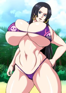 1girls big_breasts bikini boa_hancock breasts clothing female female_only huge_breasts naruho navel one_eye_closed one_piece purple_bikini solo solo_female tagme