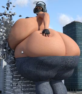 3d ass ass_cleavage ass_crack breasts butt_crack destroyed_building destruction female giantess growth hyper_ass hyper_breasts hyper_thighs iq_(rainbow_six) jeans polakpeasant rainbow_six_siege smacking_ass