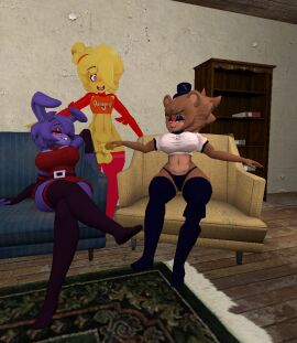 3d 3d_(artwork) bonfie bonnie_(cally3d) bonnie_(fnaf) chica_(cally3d) chica_(fnaf) chiku female femboy five_nights_at_freddy's freddy_(fnaf) fredina's_nightclub fredina_(cally3d) frenni_fazclaire male straight