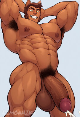 1boy bara big_breasts breasts clawd_wolf cum ejaculation gay heavy_blush male male_only monster_high sperm werewolf yaoi