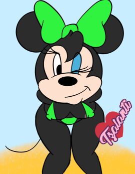 anthro bikini blackmercurius_(artist) breasts disney female minnie_mouse mouse nipples pinup solo tzalanti_(artist)