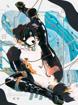 ambiguous_gender anthro blindfold canid canine canis domestic_dog eunuch fur genital_piercing genitals hi_res male mammal penis penis_piercing piercing prince_albert_piercing seraphsanctum solo