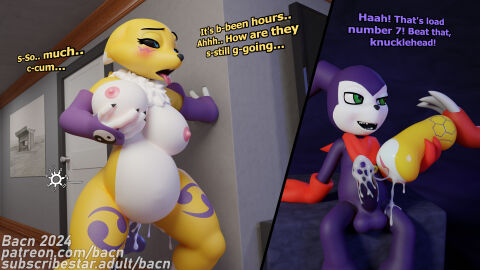 1girls 2024 2boys 3d absurd_res after_sex anthro areola bacn balls bandai_namco big_belly big_breasts blush bodily_fluids breasts canid canine claws clothing comic competitive_sex cum cum_in_pussy cum_inside cumflation detailed_background dialogue digimon digimon_(species) digital_media_(artwork) disembodied_penis english_text erection female female_penetrated fox genital_fluids genitals gloves group guilmon guilmon_(bacn) handwear hi_res huge_breasts imp impmon impmon_(bacn) impregnation inflation leaking_cum male male/female male_penetrating male_penetrating_female mammal marathon_sex markings naked nipples non-euclidean_sex nude open_mouth ovum penetrable_sex_toy penetration penile penis portal portal_fleshlight portal_sex pussy remote_transfer renamon renamon_(bacn) scalie self_grope sex sex_toy simple_background sitting smile sperm_cell standing taking_turns text thinking_with_portals trio vaginal vaginal_penetration white_body yellow_body