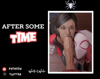 1boy 2girls 3d big_breasts big_penis blowjob breasts clothing cocky dark-skinned_female dark_skin dick_on_face english_language english_text erection fellatio female foreskin gwen_stacy hood hood_up kneeling kneeling_female kneeling_oral_position large_penis light-skinned_male light_skin long_hair long_penis male marvel marvel_comics mask masked masked_male mother multiple_females multiple_girls open_mouth oral orange_hair penis peter_parker rio_morales rio_morales_(insomniac) spider-gwen spider-man spider-man:_across_the_spider-verse spider-man:_into_the_spider-verse spider-man:_miles_morales_(ps5) spider-man_(insomniac) spider-man_(miles_morales)_(cosplay) spider-man_(ps4) spider-man_(series) uncircumcised veiny_penis worthitwaifu