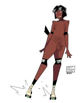 1futa 2d 2d_(artwork) balls breasts foreskin futanari intersex nude original penis roller_skates skyafterdark solo tagme teri_(skyafterdark) trans_woman transfem uncircumcised