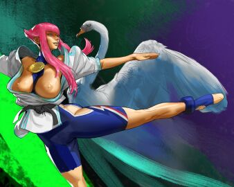 1girls big_breasts breasts breasts_out female fishyovo manon_legrand nipples pink_hair street_fighter street_fighter_6 swan