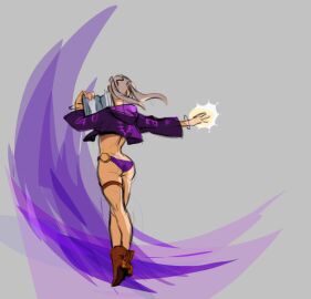 1girls adapted_costume alternate_costume ass back bare_back bare_legs big_ass bikini book boots coat d00xle female female_only fire_emblem fire_emblem_awakening fire_emblem_heroes grey_background grey_hair high_heels legs long_sleeves magic medium_hair nintendo official_alternate_costume purple_bikini purple_swimsuit robin_(fire_emblem) robin_(fire_emblem)_(female) solo swimsuit twintails