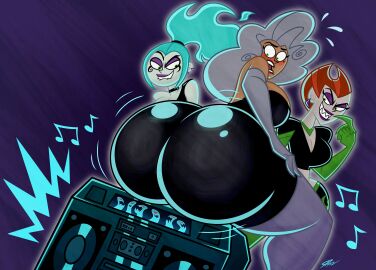 3girls ass big_ass biting_lip body_control boombox boots bouncing_ass bubble_ass bubble_butt clothing danny_phantom dawna_phantom ear_piercing earrings elbow_gloves ember_mclain fat_ass female female_only flaming_hair ghost ghost_girl gloves gold_boombox_(prevence) green_eyes huge_ass large_ass looking_at_ass nickelodeon nicktoons orange_hair original_character penelope_spectra piercing png samperez textless thick_ass thick_thighs thigh_boots twerk_hypnosis twerking watching white_boots white_hair wide_hips