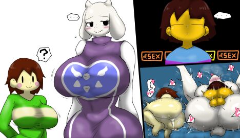 1boy 2024 2_horns 2girls absurd_res anthro anthro_penetrated ass balls big_ass big_balls big_breasts big_butt blush bodily_fluids boss_monster_(undertale) bovid breasts brown_hair bubble_ass bubble_butt caprine chara chara_(undertale) clothing curvy_figure deltarune_(symbol) digital_drawing_(artwork) digital_media_(artwork) ellipsis enigi09 eyelashes feet female female_chara female_on_human female_penetrated fluffy fluffy_tail frisk frisk_(undertale) from_front_position fur genitals goat group hair heart_symbol hi_res horn hourglass_figure huge_ass huge_breasts huge_butt human human_on_anthro human_penetrating human_penetrating_anthro human_penetrating_female interspecies light-skinned_male light_body light_skin long_ears long_sleeve_shirt lying male male/female male_frisk male_on_anthro male_penetrating male_penetrating_anthro male_penetrating_female mammal mating_press mature_anthro mature_female motion_lines on_back on_side penetration pussy question_mark robe sex short_hair short_tail simple_background small_waist sweat sweatdrop tail tan_body tan_skin thick_thighs toriel trio undertale undertale_(series) vaginal_penetration voluptuous white_body white_fur wide_hips