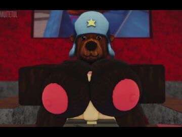 3d animated bear big_breasts big_moobs breasts brown_fur busty_boy foreskin gay gay_paizuri huge_breasts huge_moobs looking_at_viewer male male/male male_only male_with_breasts moobjob moobs muitetul no_sound paizuri penis roblox roblox_hat robloxian tagme titjob uncircumcised uncut ushanka ushanka_bear_head_(roblox) video