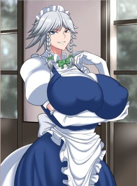 breasts breasts_bigger_than_head female giant_breasts gigantic_breasts huge_breasts hyperomizu massive_breasts sakuya_izayoi touhou venus_body
