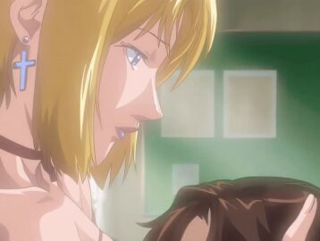 00s 1girls 2005 age_difference animated bare_shoulders bible_black bible_black_new_testament blonde_hair blue_eyes brown_hair cross cross_earrings dress earrings female hug jewelry kissing kitami_reika large_breasts lips lipstick makeup neck_strap older_female_and_younger_male purple_eyes red_dress school_uniform shin_bible_black short_hair skirt tagme tears witch yamanishi_naoto