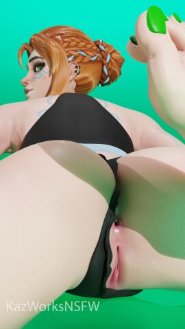 almost_naked anus anus_focus ass ass_focus butt_focus feet feet_focus feet_up female female_focus foot_fetish foot_focus freja_(overwatch) freja_skov kazworksnsfw looking_at_viewer looking_back overwatch overwatch_2 panties_aside pov_ass pussy pussy_peek underwear