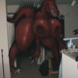 2025 analog_horror big_breasts breasts building claws creepypasta dark_room eyeless female female_focus flashlight guhg_kemonowo house huge_breasts imminent_sex mixed_media monster nightmare_fuel red_body scp-939 scp_foundation sharp_teeth spikes teeth thick_thighs
