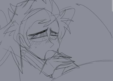 adam_(hazbin_hotel) angel blowjob deepthroat demon dick drooling gay_sex hazbin_hotel helluva_boss male male/male mammon_(helluva_boss) no_color penis sketch sketchy sloppy_blowjob tagme unseen_male_face