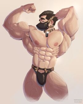 1boy abs artist_name bara biceps bulge collar dated flexing_bicep gay gay_male male male_focus male_only mask muscular muscular_arms muscular_chest muscular_male nipples pecs pectorals pet pet_play petplay puppyplay shirtless solo solo_male thighs thong topless topless_male wardgaya yaoi