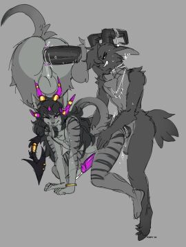 anal anal_sex avernus_(groatydeer) balls black_penis demon demon_boy doggy_style duo from_behind_position goat goat_demon groatydeer horns kippy long_hair looking_back male male/male male_only non-human penis precum purple_penis sex skinny smile testicles