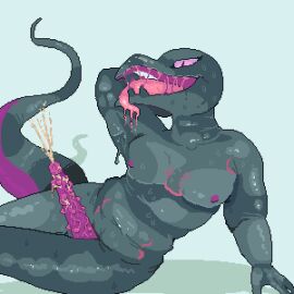anthro armpits cum cumshot dripping futanari intersex lizard male male_salazzle penis pokemon pokemon_(species) reptile ribbed_penis salazzle scalie smegma sweat sweaty_body tail tongue
