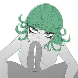 1girls 2d animated blowjob green_eyes green_hair makeup_running one_punch_man sketch sleepywu tatsumaki