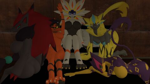 3d anthro dnrud12 legendary_pokemon liepard nintendo pokemon pokemon_(species) pokémon_(species) solgaleo torracat zeraora zoroark