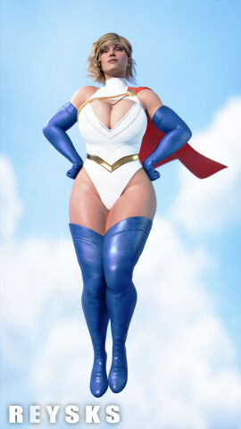 1girls 3d 3d_(artwork) artist_name blender blonde_hair blue_eyes boots breasts cape cleavage cleavage_cutout cloud curvy dc dc_all-in dc_comics dc_rebirth_era elbow_gloves female flying from_below hands_on_hips huge_breasts injustice_2 justice_league kara_zor-el karen_starr leotard looking_at_viewer official_alternate_costume power_girl power_girl_(injustice) rysketches seductive_look seductive_smile sky smile solo superman_(series) thick_thighs thigh_boots thighhighs voluptuous wide_hips