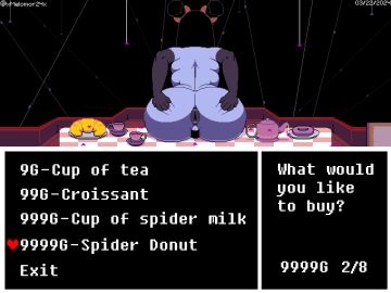 1girls 2d anus ass back_view big_ass bow duct_tape english_text female female_focus female_only game_ui gameplay_mechanics humanoid milffet muffet pixel_(artwork) pixel_art presenting presenting_anus presenting_hindquarters purple_body spider_girl spider_humanoid spreading spreading_ass tagme text undertale undertale_(series) xmelomor24x