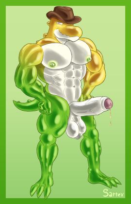 2025 abs absurd_res alligator alligatorid anthro balls big_balls big_pecs big_penis bodily_fluids candy clothing cowboy_hat crocodilian dessert digital_drawing_(artwork) digital_media_(artwork) erection food food_creature foreskin genital_fluids genitals glans glitch_productions green_body gummigoo_(tadc) gummigoo_(the_amazing_digital_circus) gummy_(food) gummy_creature hands_on_hips hat headgear headwear hi_res huge_balls huge_pecs living_candy looking_at_viewer male male_only multicolored_body muscular muscular_anthro muscular_arms muscular_legs muscular_male nipples nude nude_anthro nude_male pecs penis precum reptile sartex scalie signature simple_background smile smiling_at_viewer solo standing tail the_amazing_digital_circus uncircumcised vein veiny_penis white_body yellow_body