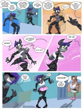 2boys 2girls anthro big_breasts bimbo bimbofication bimbofied breast_expansion breast_growth breast_growth_(enlargement) breasts brother brother_and_sister crop_top ears evil_grin female fishnet_armwear fishnet_legwear furry geminim gender_transformation genderswap genderswap_(mtf) grey_body grey_fur high_heels hyena male mtf_transformation purple_hair robotic_arm rule_63 shirt shorts sibling siblings sister skirt striped_body striped_tail tagme tank_top thin_waist transformation two-tone_body two-tone_fur wolf wolf_girl