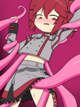 1girls 2d 2d_(artwork) artist_request blush dubious_consent exposed_midriff female female_only imminent_sex kasane_teto kasane_teto_(sv) pixiv questionable_consent red_background red_eyes red_hair skirt solo synthesizer_v tentacle tentacle_sex twin_drills utau young