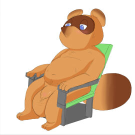 animal_crossing anthro balls big_balls canid canine chair foreskin furniture genitals hi_res male mammal nintendo nude penis raccoon_dog simple_background sitting solo tanuki tom_nook twipples uncircumcised white_background