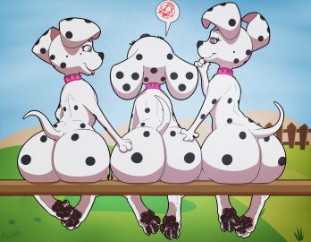 101_dalmatian_street 101_dalmatians 2020 3girls animal_ass anthro anthro_female anthro_focus anthro_only anthrofied artist_signature ass ass_focus ass_grab behind_view big_ass big_butt black_pawpads black_spots butt_focus butt_grab canid canine canis circle claws collar collar_only completely_naked completely_naked_anthro completely_naked_female completely_nude completely_nude_anthro completely_nude_female cub curvy curvy_body curvy_female curvy_figure cute cute_female dallas_(101_dalmatians) dalmatian deja_vu_(101_dalmatians) destiny_(101_dalmatians) diamond_(shape) digital_drawing_(artwork) digital_media_(artwork) disney dog dog_collar domestic_canine domestic_dog eyebrows eyelashes f/f/f feet female female/female/female female_anthro female_canine female_cub female_dog female_focus female_only fence frustrated frustration fur furry furry_female furry_only hand_on_ass hand_on_butt hand_on_chin heart_symbol hi_res high_resolution highres huge_ass huge_butt inkbunny large_ass large_butt large_ears long_ears multiple_females multiple_girls naked naked_anthro naked_female nude nude_anthro nude_female outdoors outside paw_on_butt paw_on_chin pawpads paws pinching pinching_ass pink_collar plump_ass plump_butt psy101 puppy raised_tail rear rear_view sisters sitting sitting_on_fence smile smirk spots spotted_body spotted_fur tail tail_raised thick_ass thick_butt toes tongue tongue_out trio triple_d_(101_dalmatians) triplets url viewed_from_behind white_body white_fur wide_ass wide_butt wide_hips young young_anthro young_female younger_female