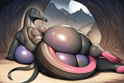 1girls ai_generated anthro ass ass_focus back back_view backboob big_breasts female huge_ass looking_back lying nude_female on_side pokemon pokemon_(species) pokemon_sm salazzle sudospritez tail