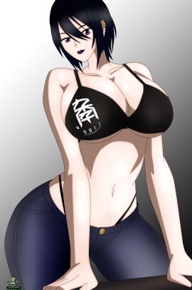 akinama_family_(noir-black-shooter) big_breasts breasts dark_blue_hair female huge_breasts naoki_akinama_(noir-black-shooter) noir-black-shooter oc original original_character purple_eyes short_hair