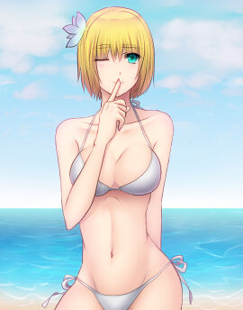 1girls androgynous arm_behind_back armin_arlert ass attack_on_titan background background_sky bare_legs bare_midriff bare_shoulders bare_thighs barely_clothed barely_contained_breasts barely_covered bathing_suit beach beach_background belly belly_button big_breasts bikini bikini_bottom bikini_top blush blushing blushing_at_viewer blushing_female boob_focus breast_focus breasts breasts_focus cloud clouds collarbone curvy curvy_body curvy_female curvy_figure curvy_hips curvy_thighs cute cute_expression cute_eyes cute_face day exposed_shoulders female female_focus female_only finger_on_chin finger_on_face finger_on_lip finger_on_mouth finger_to_mouth flower flower_in_hair genderswap genderswap_(mtf) hip_focus hips horizon kukua_(mosushi) looking_at_viewer midriff midriff_focus midriff_showing navel nipples_covered ocean ocean_background partially_clothed partially_clothed_female partially_nude partially_nude_female perky_breasts quiet_gesture rule_63 sand seductive seductive_body seductive_eyes seductive_female seductive_gaze seductive_look seductive_mouth seductive_pose seductive_smile seductive_woman shingeki_no_kyojin short-haired_female short_hair shoulders shushing simple_background sky smile smiling_at_viewer solo solo_focus spaghetti_strap swimsuit swimsuit_bottom swimsuit_top tomboy wide_hips wide_thighs winking winking_at_viewer