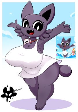 4_fingers animal_humanoid anthro beach big_breasts breasts cat_ears cleavage conditional_dnp cult_of_the_lamb domestic_cat erect_nipples feline female fur fur_breasts fur_thick_thighs furry grey_fur hourglass_figure jpeg lhacedor looking_at_viewer mashed massive_monster_(studio) nipples nipples_visible_through_clothing outdoors ruri_(cult_of_the_lamb) shiny_fur shortstack slightly_chubby slim_waist solo stretched_clothing watermark